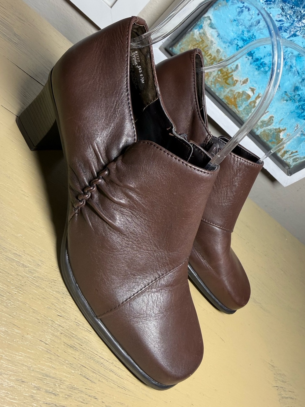 Classic Elements Sydney Dark Brown Leather Ankle Booties with Low Block Heel